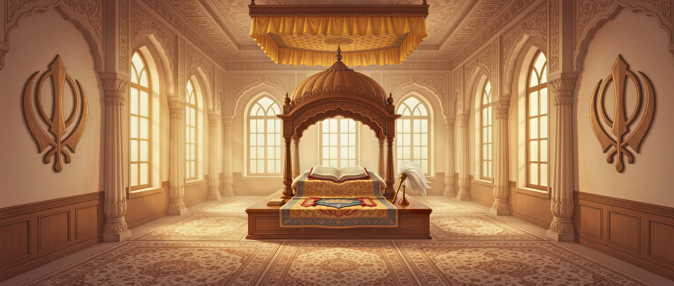 Guru Granth Sahib no centro do Gurdwara